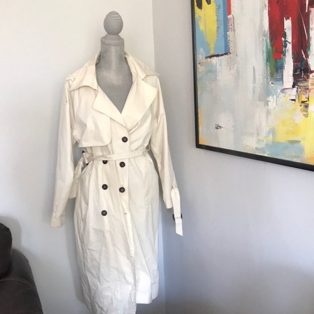 Aritzia Off White/Pearl Midi/Long Trench Coat
